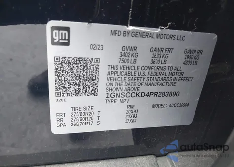 2023 Chevrolet Suburban 2Wd Lt z USA, uszkodzony, nr VIN 1GNSCCKD4PR283890